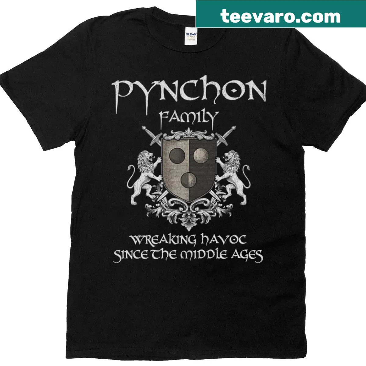 Vintage style Pynchon family crest t-shirt for ancestry lovers — on a men's t-shirt