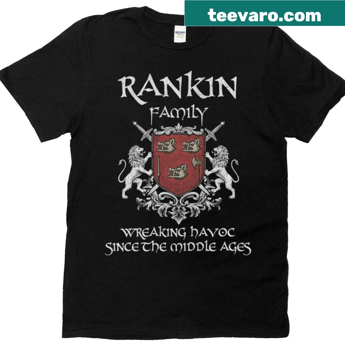 Vintage family crest design featuring the Rankin emblem — on a men's t-shirt