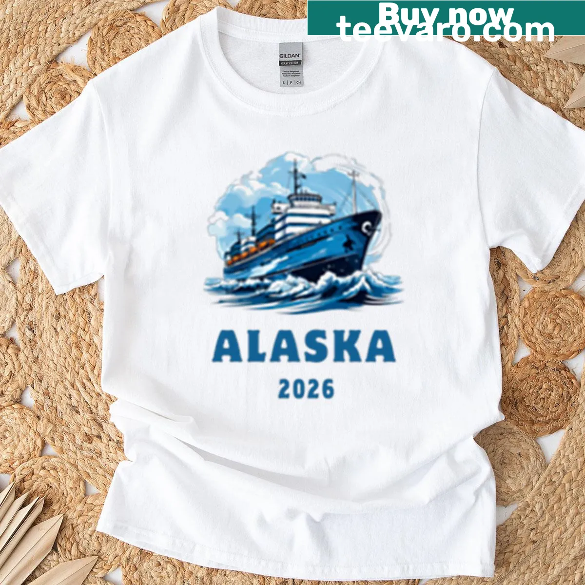 Illustrated T-shirt expressing desire for an Alaska cruise — on a men's t-shirt