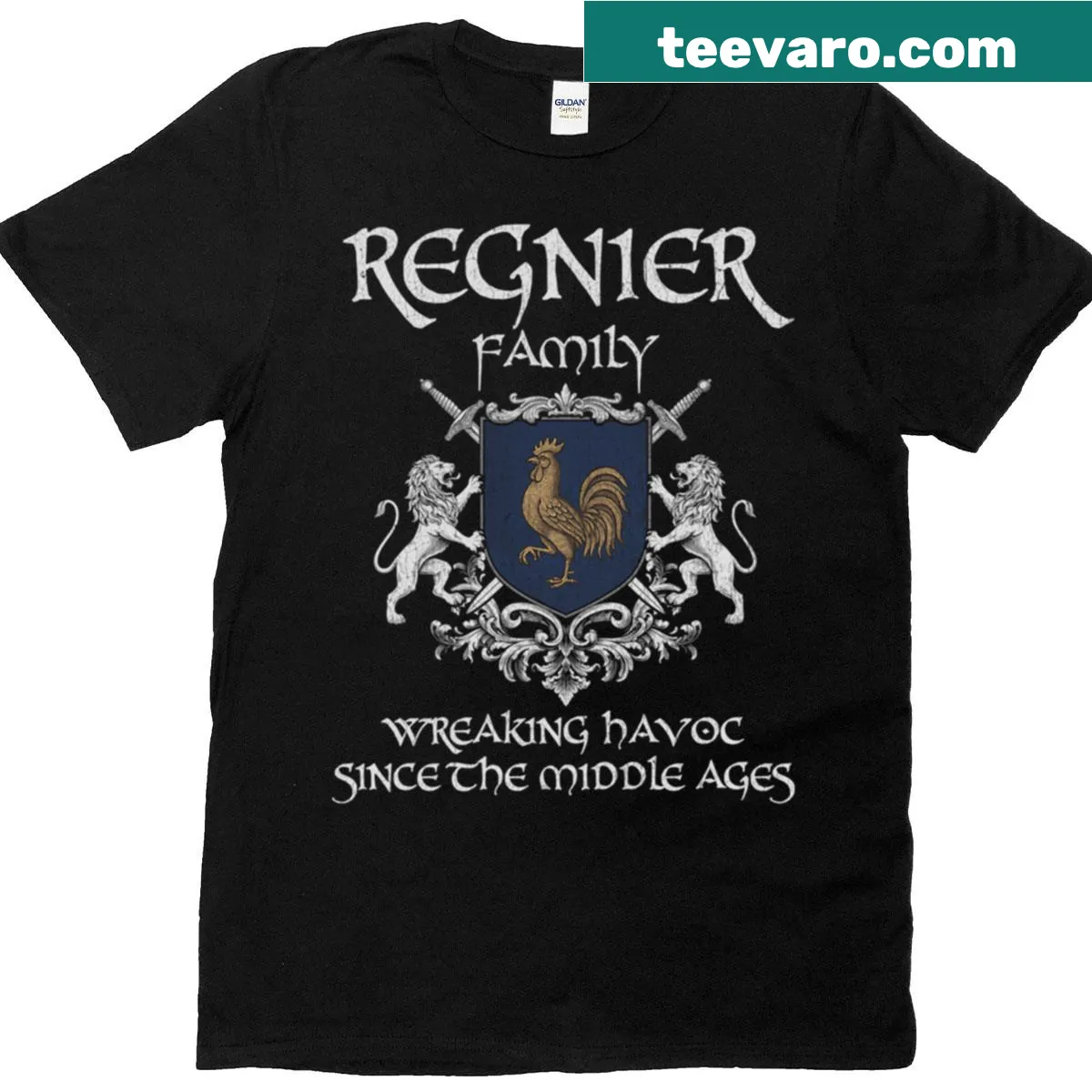 Vintage-style t-shirt featuring the Regnier family crest for ancestry fans — on a men's t-shirt