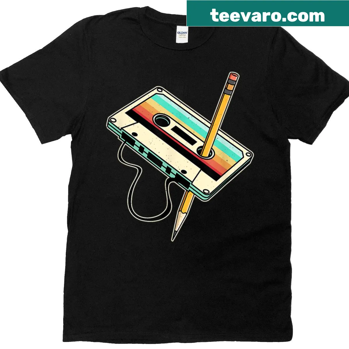 Retro cassette tape T-shirt with vintage design — on a men's t-shirt