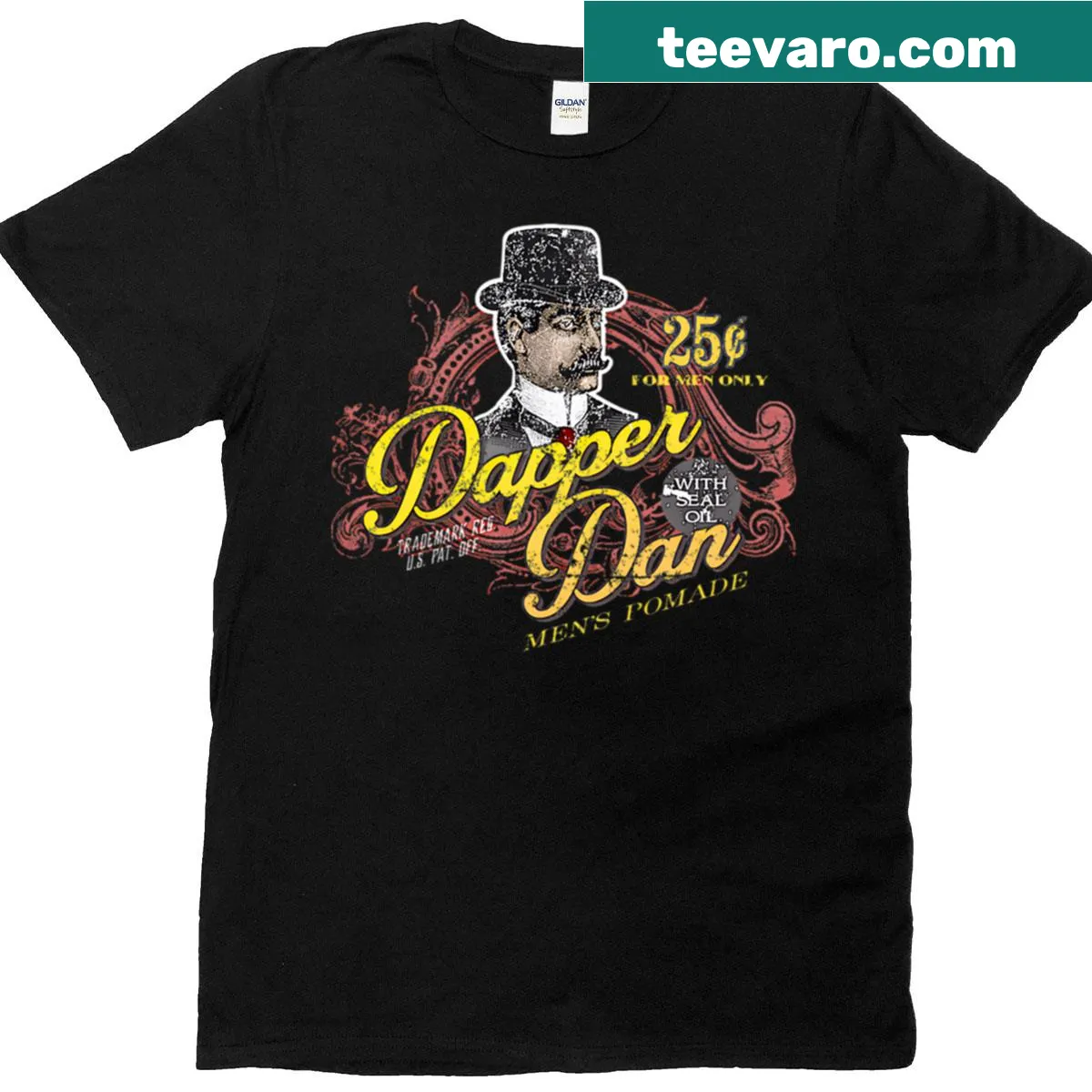 Retro pomade art t-shirt for dapper gentlemen — on a men's t-shirt