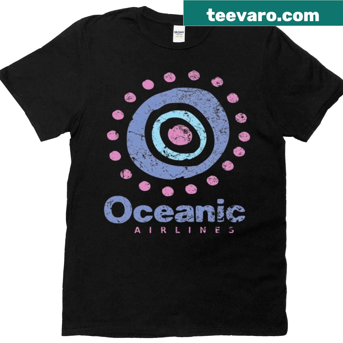 Retro distressed t-shirt with eye symbol in concentric circle design — on a men's t-shirt