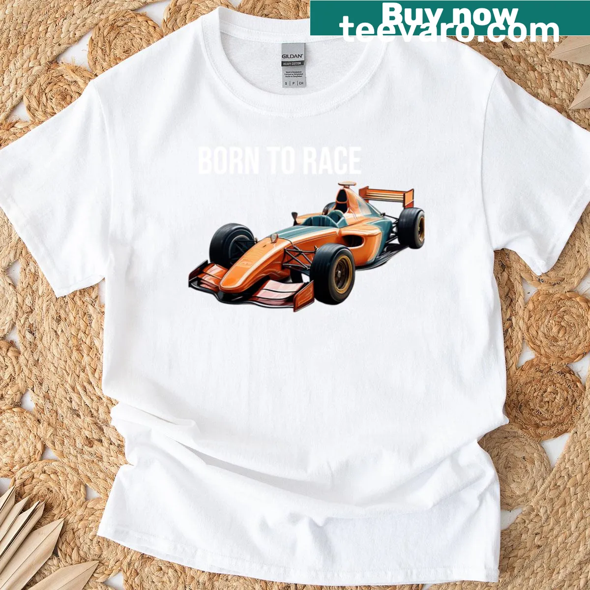 Vintage artwork of a racing car on Retro Formula Racing T-shirt — on a men's t-shirt