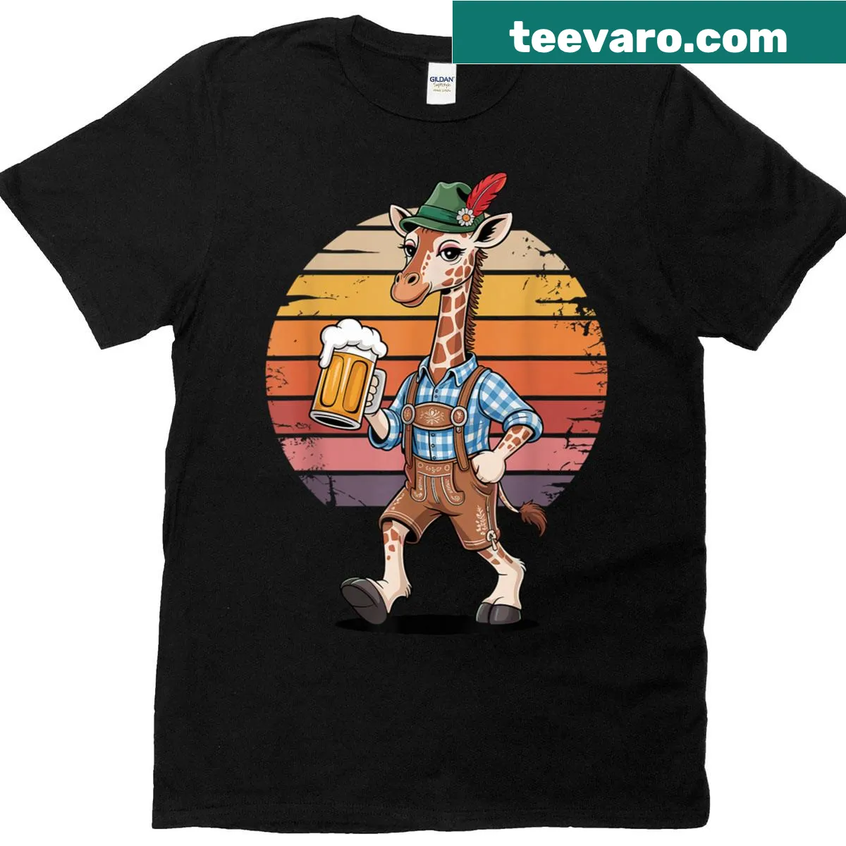 Cartoon giraffes drinking beer graphic on T-shirt — on a men's t-shirt