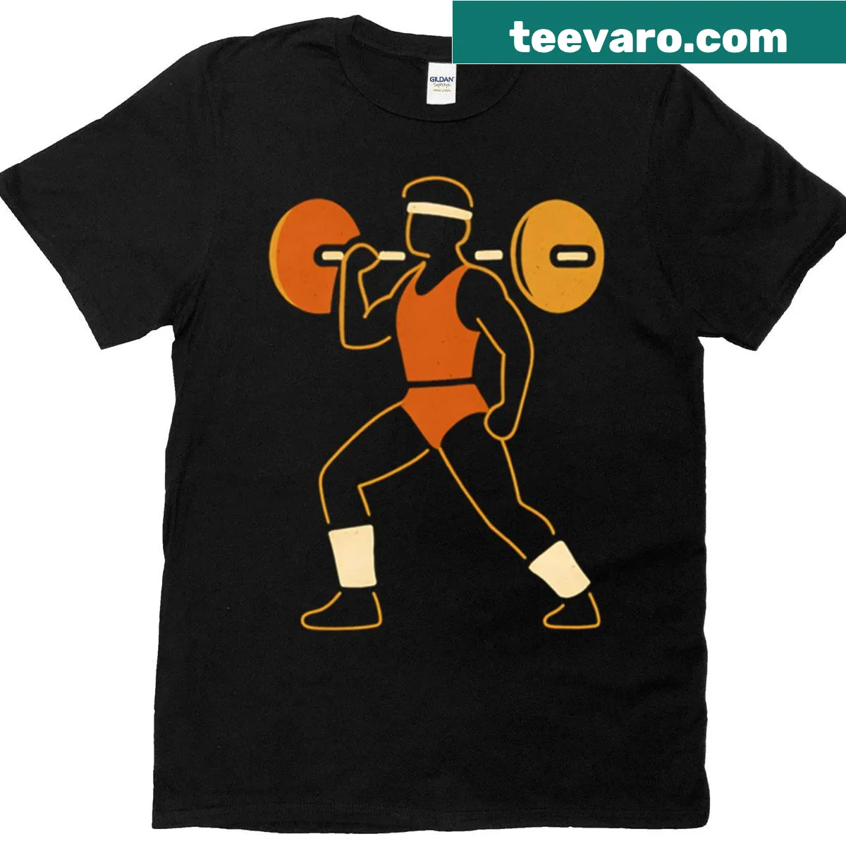 Vintage weightlifter t-shirt with a barbell graphic. — on a men's t-shirt
