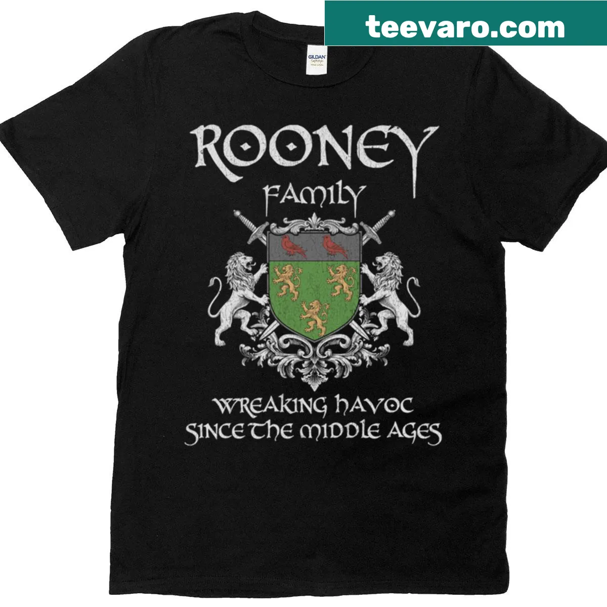Oversized vintage Rooney family crest T-shirt with detailed emblem — on a men's t-shirt