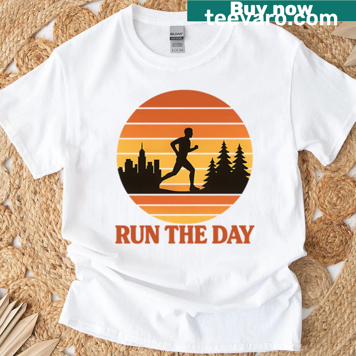 Run The Day motivational graphic shirt — on a men's t-shirt