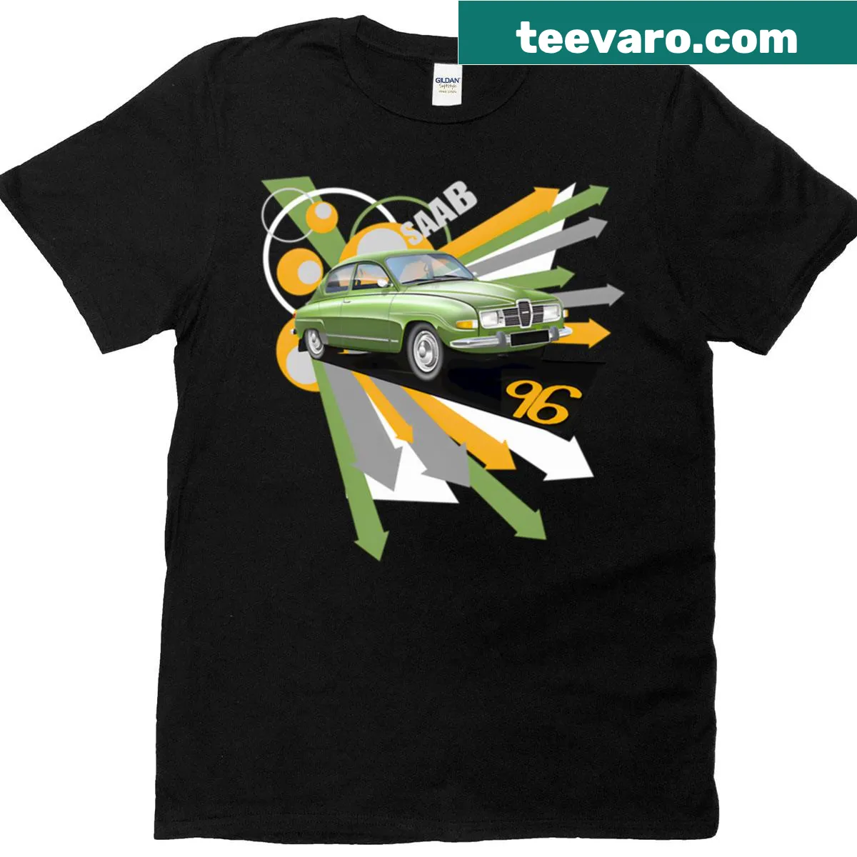 Retro pop art illustration of a Saab 96 car — on a men's t-shirt