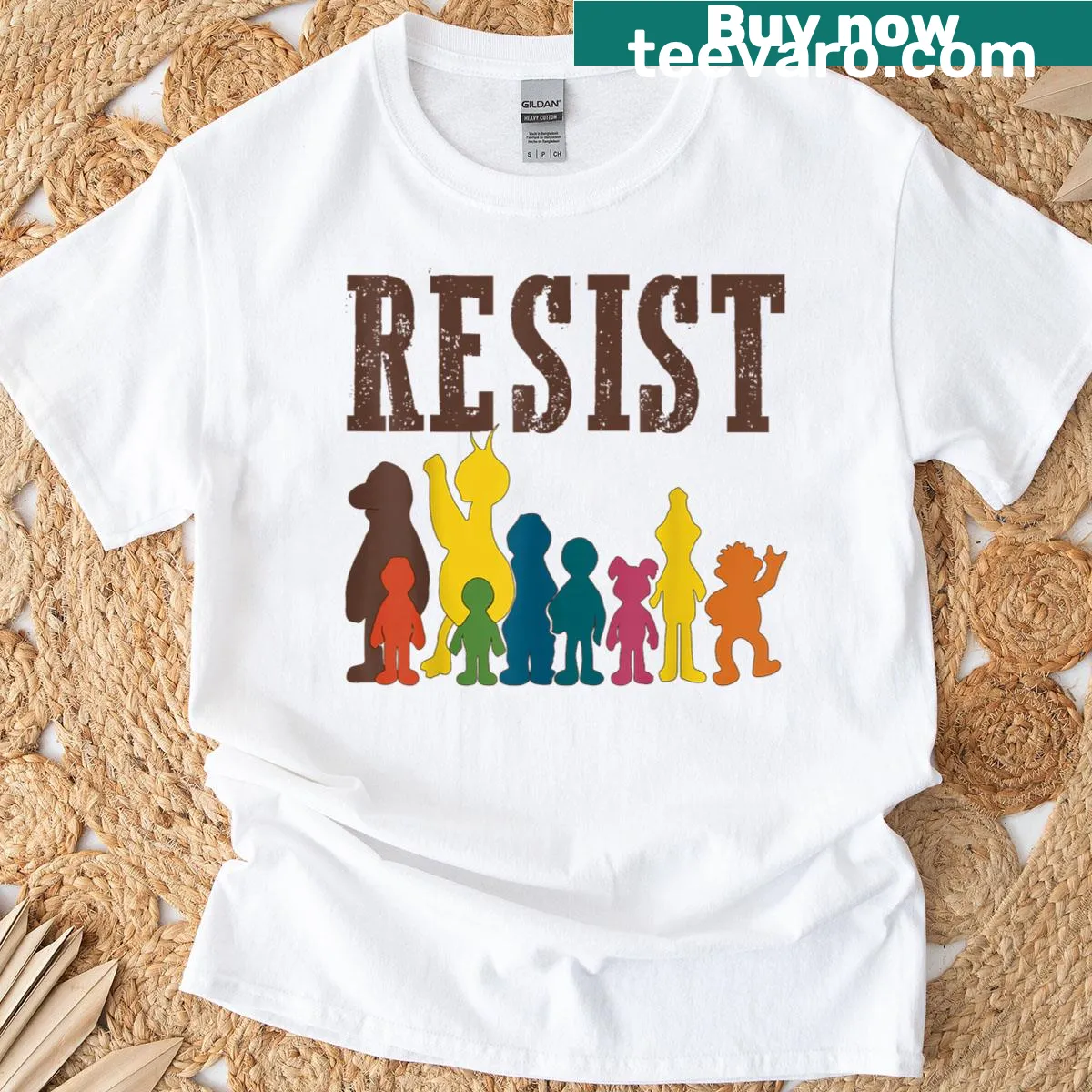 Playful cartoon character design on a political protest t-shirt — on a men's t-shirt