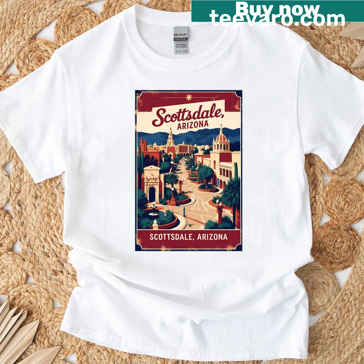 Vintage travel design featuring Scottsdale Arizona from the 1950s — on a men's t-shirt