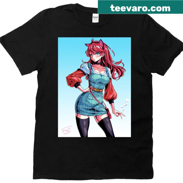 Anime woman with cat ears in a retro style on T-shirt