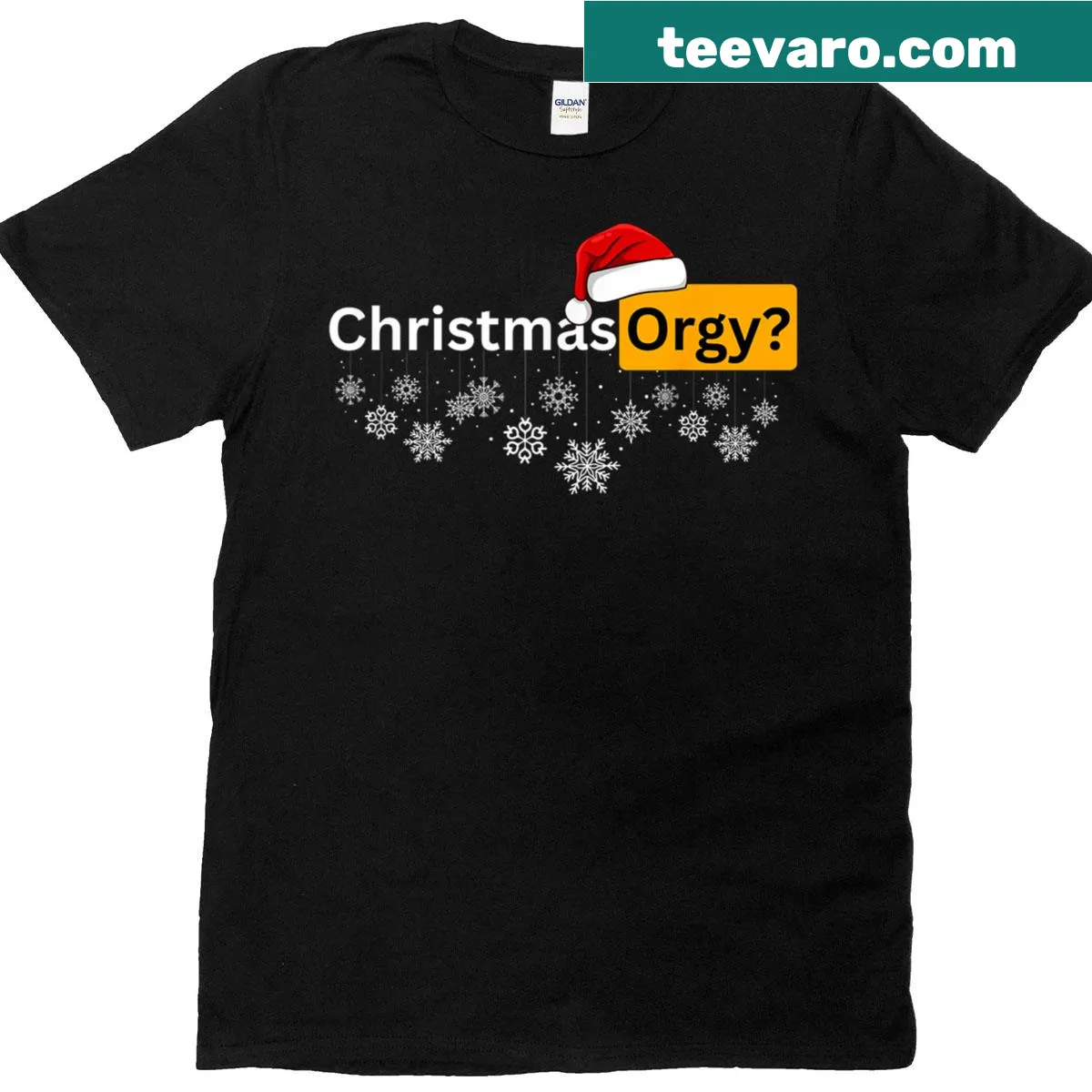 Funny holiday-themed t-shirt with playful typography — on a men's t-shirt
