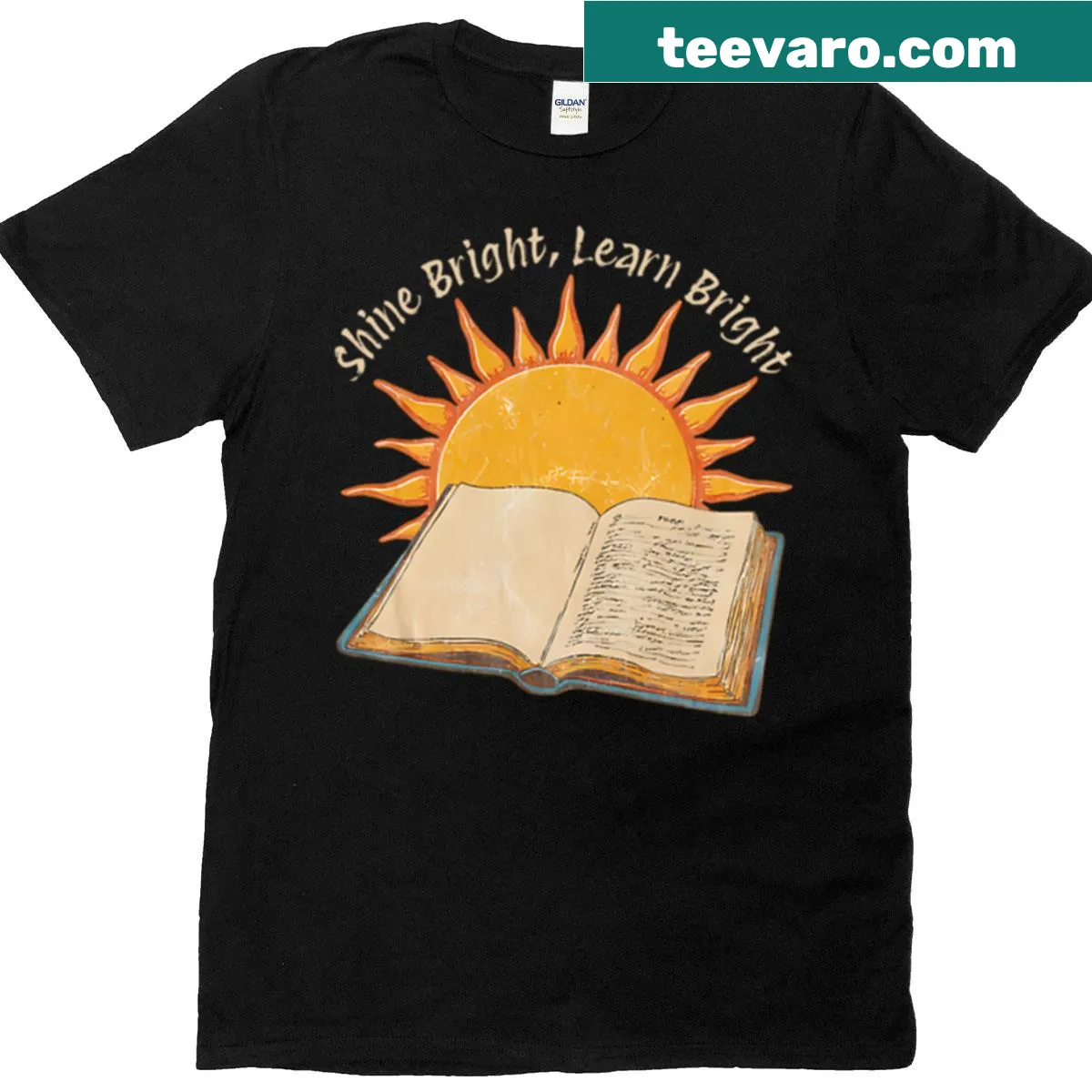 Retro t-shirt featuring a sun and book with a positive message — on a men's t-shirt
