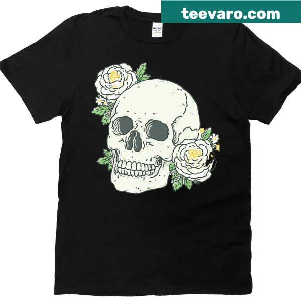 Skull surrounded by elegant roses in a striking illustration