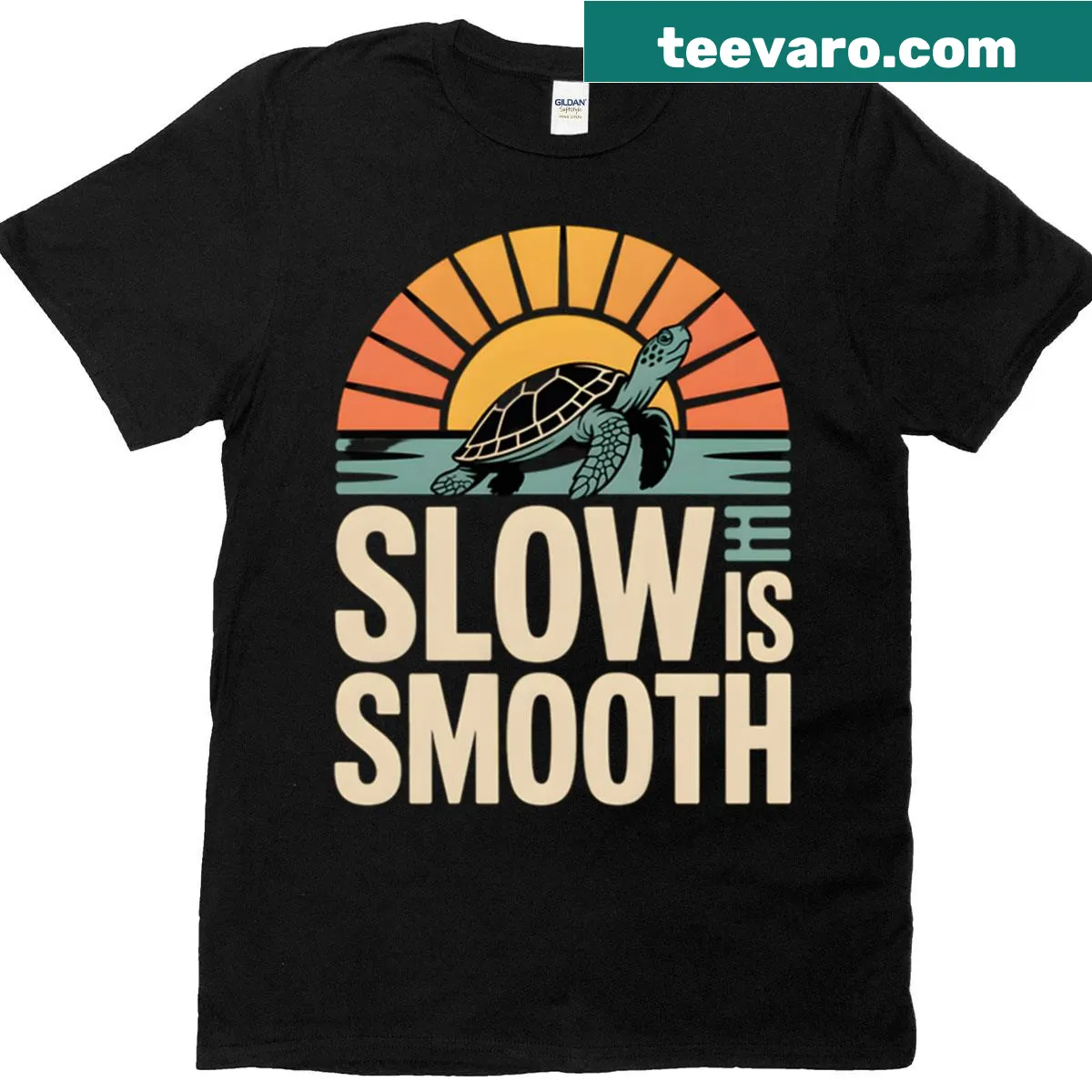 Oversized T-shirt with a retro turtle and motivational sunset design — on a men's t-shirt