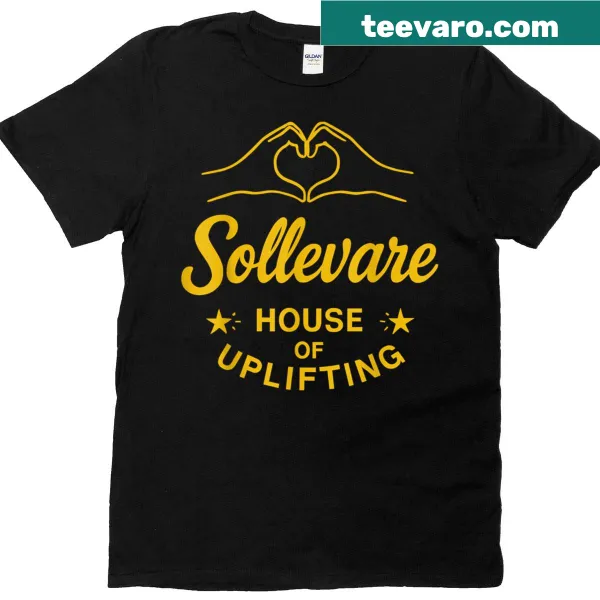 Heart hands emblem graphic on a yellow t-shirt