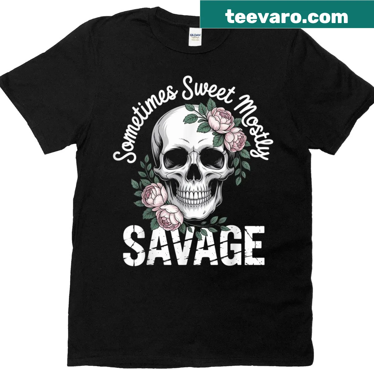 Bold feminine attitude t-shirt with sweet and savage text — on a men's t-shirt