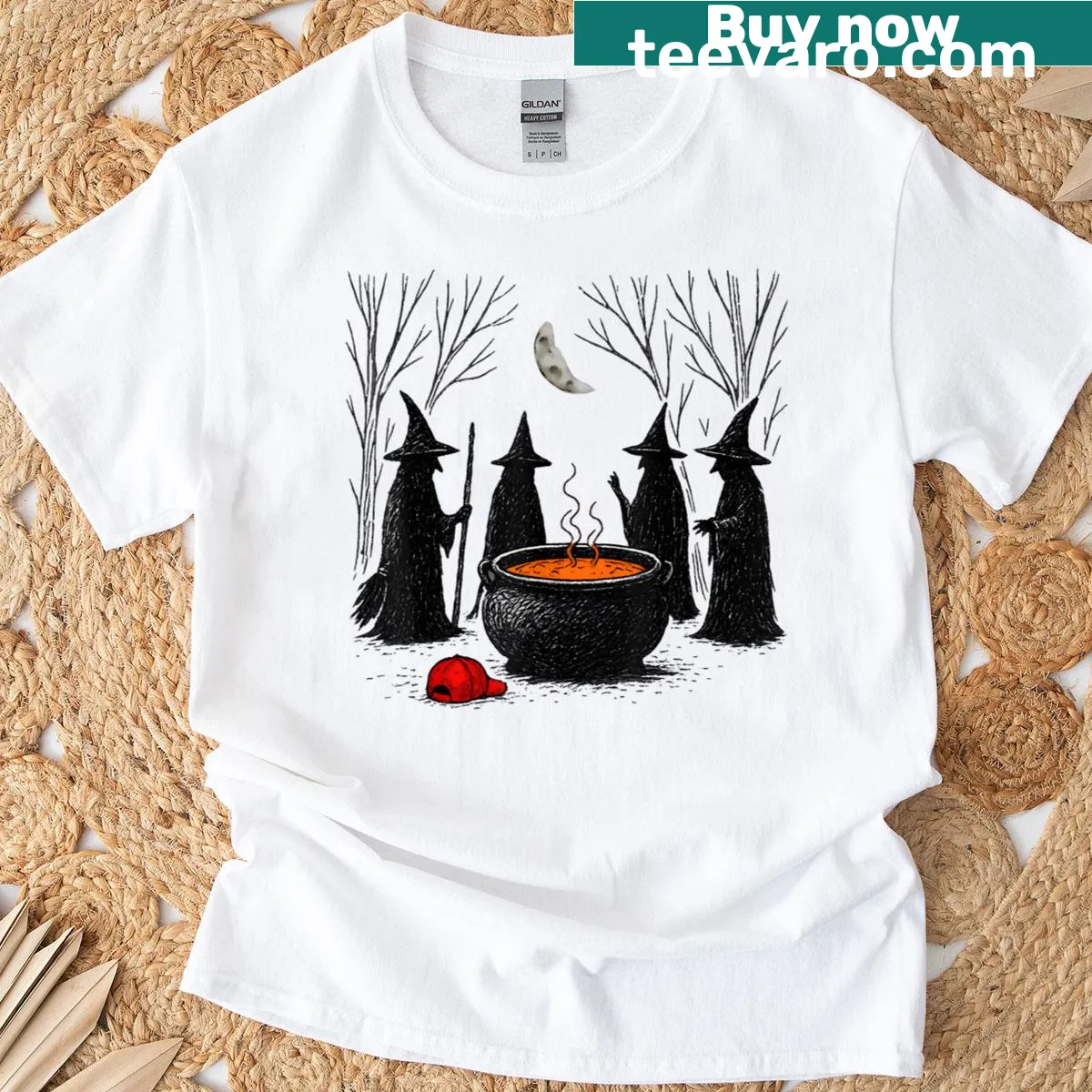 Edgy feminist witch graphic Halloween t-shirt — on a men's t-shirt