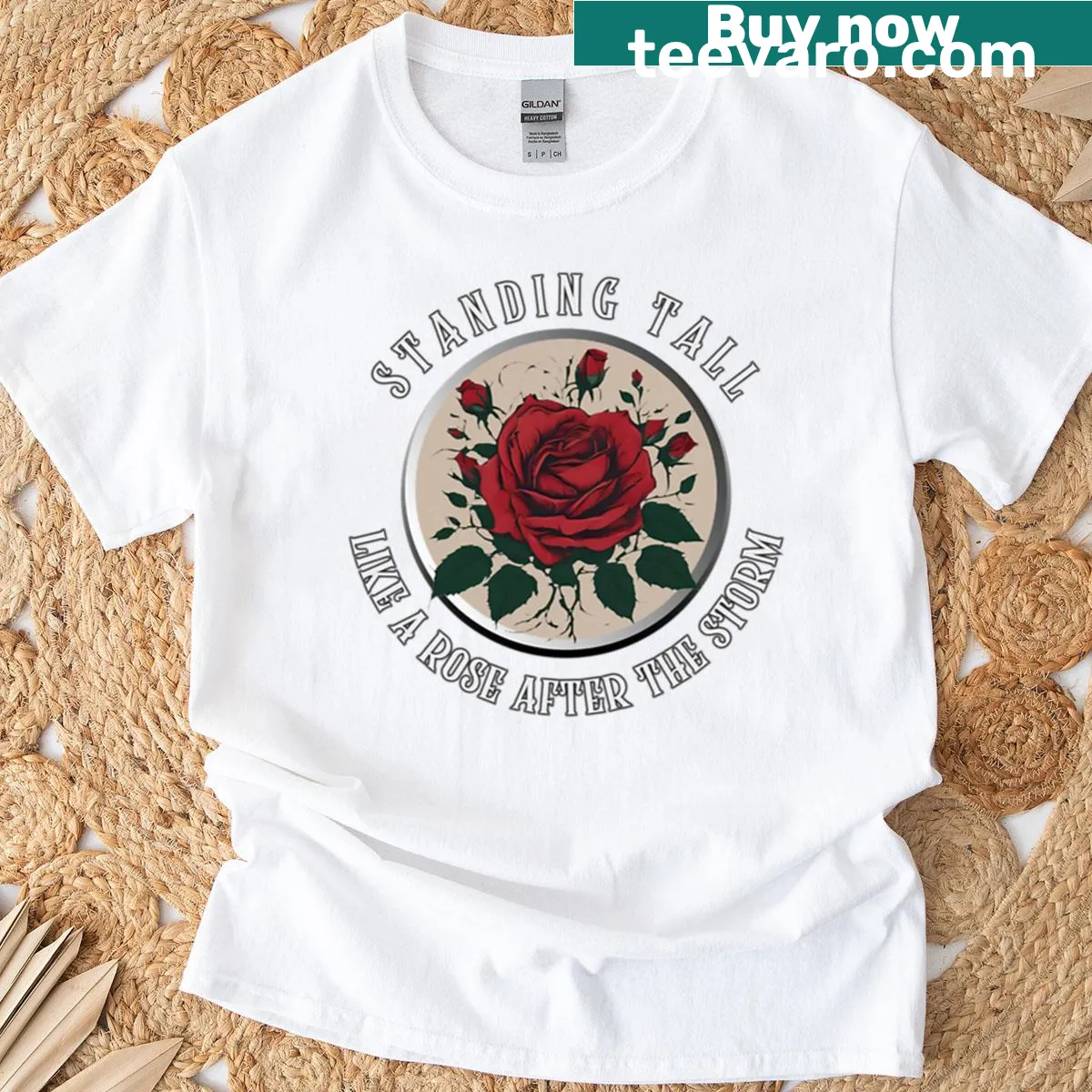 Inspirational quote about resilience with rose imagery on t-shirt — on a men's t-shirt
