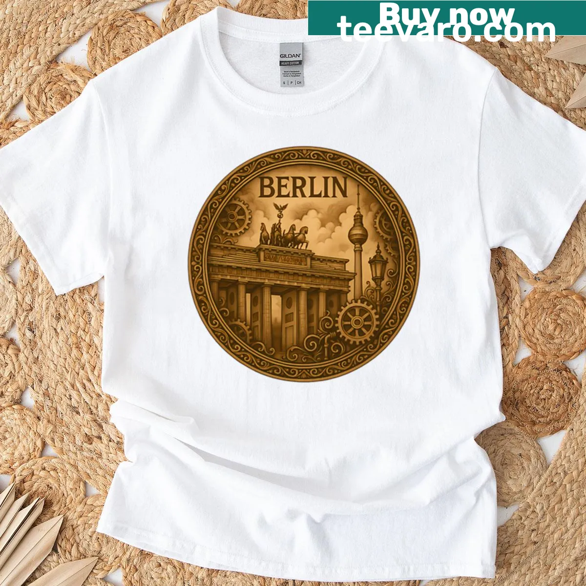 Steampunk Berlin graphic oversized shirt — on a men's t-shirt