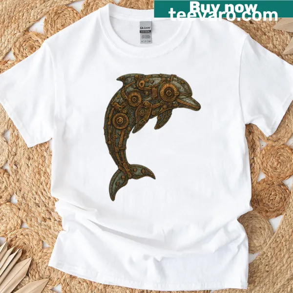 Oversized t-shirt featuring a playful dolphin illustration