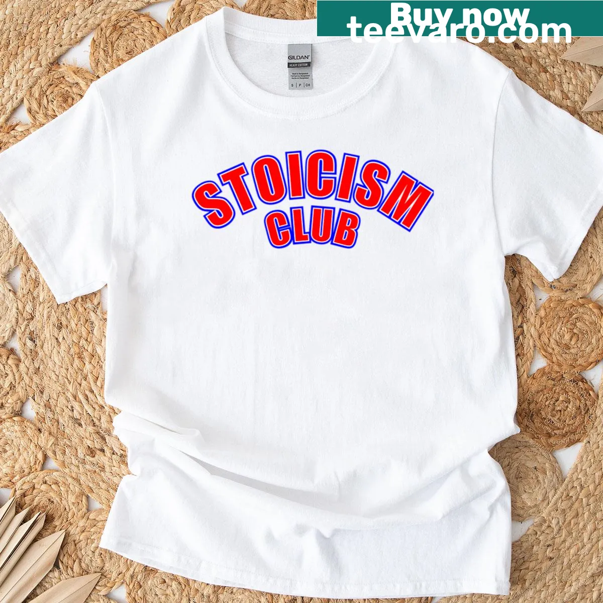 T-shirt with bold typography design inspired by Stoicism — on a men's t-shirt