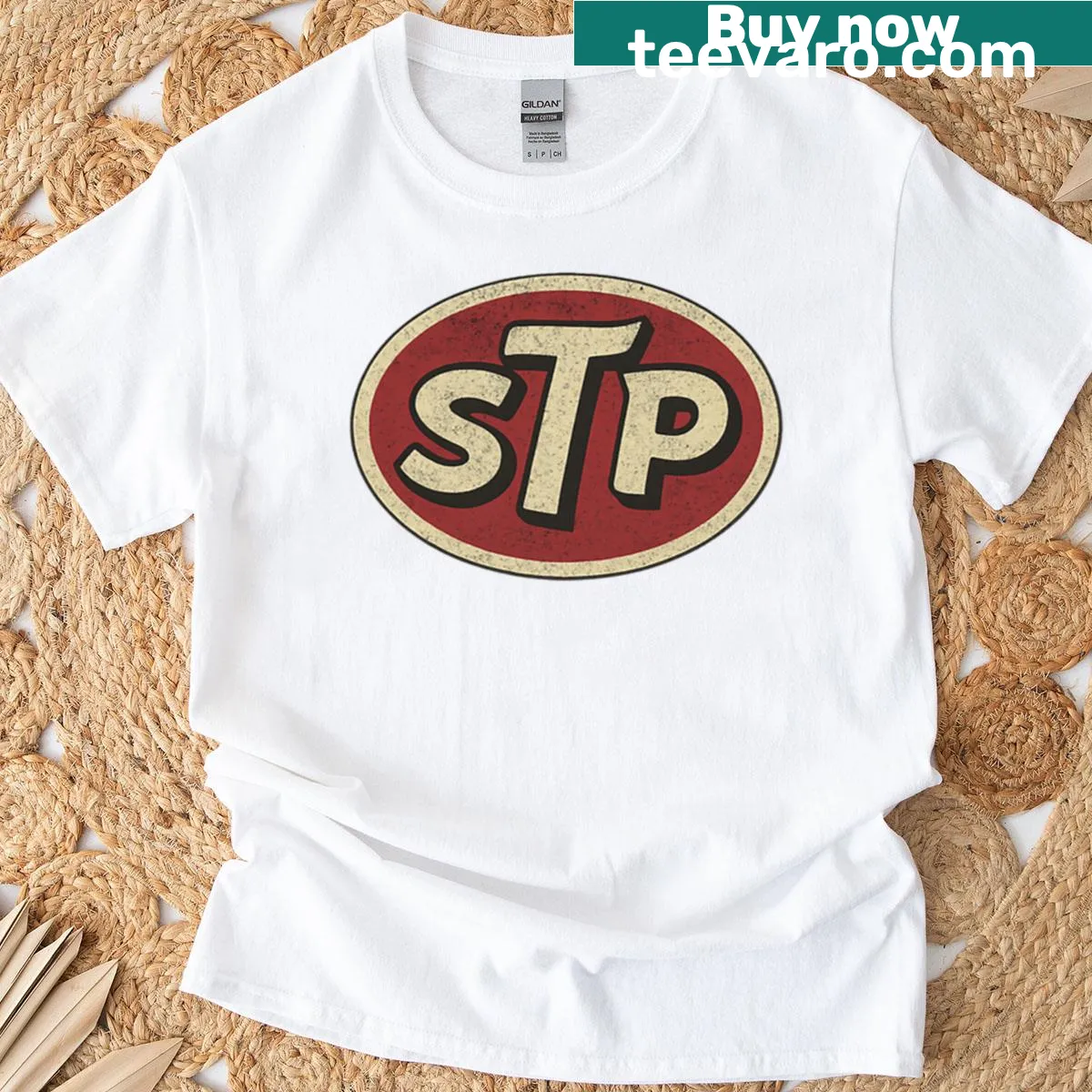 Vintage-style t-shirt with Stone Temple Pilots logo — on a men's t-shirt