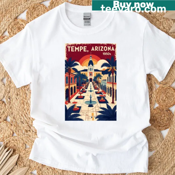 Vintage travel design celebrating Tempe, Arizona on an oversized T-shirt.