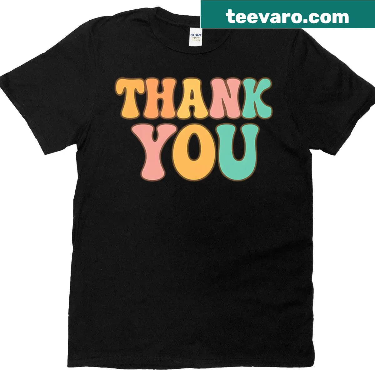 Retro oversized t-shirt with 'Thank You' groovy typography — on a men's t-shirt