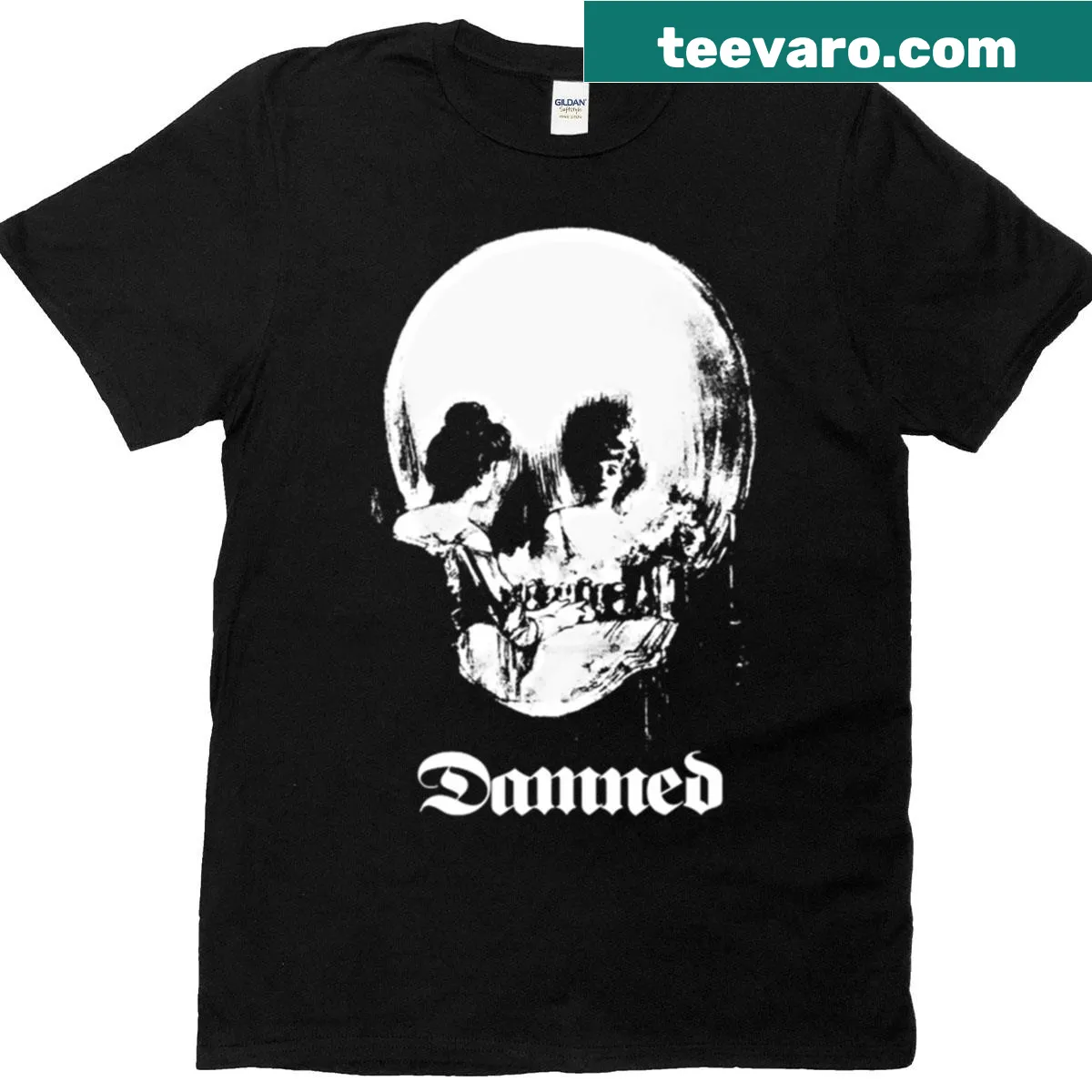 Vintage-style t-shirt featuring The Damned band graphic — on a men's t-shirt