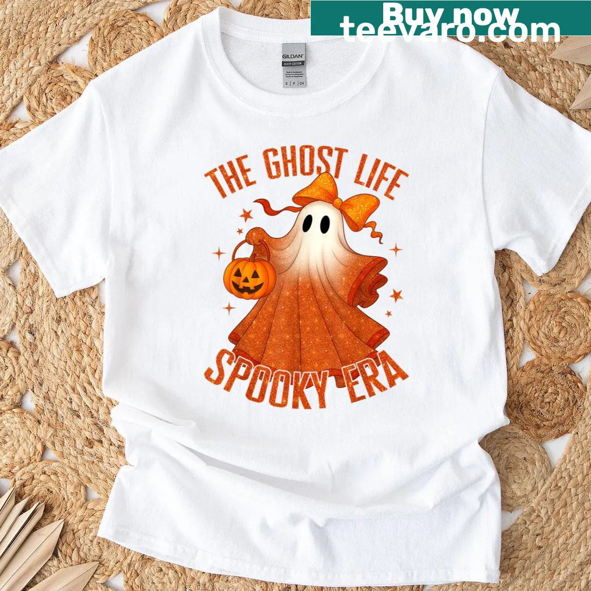 Halloween t-shirt with ghost illustration for women — on a men's t-shirt