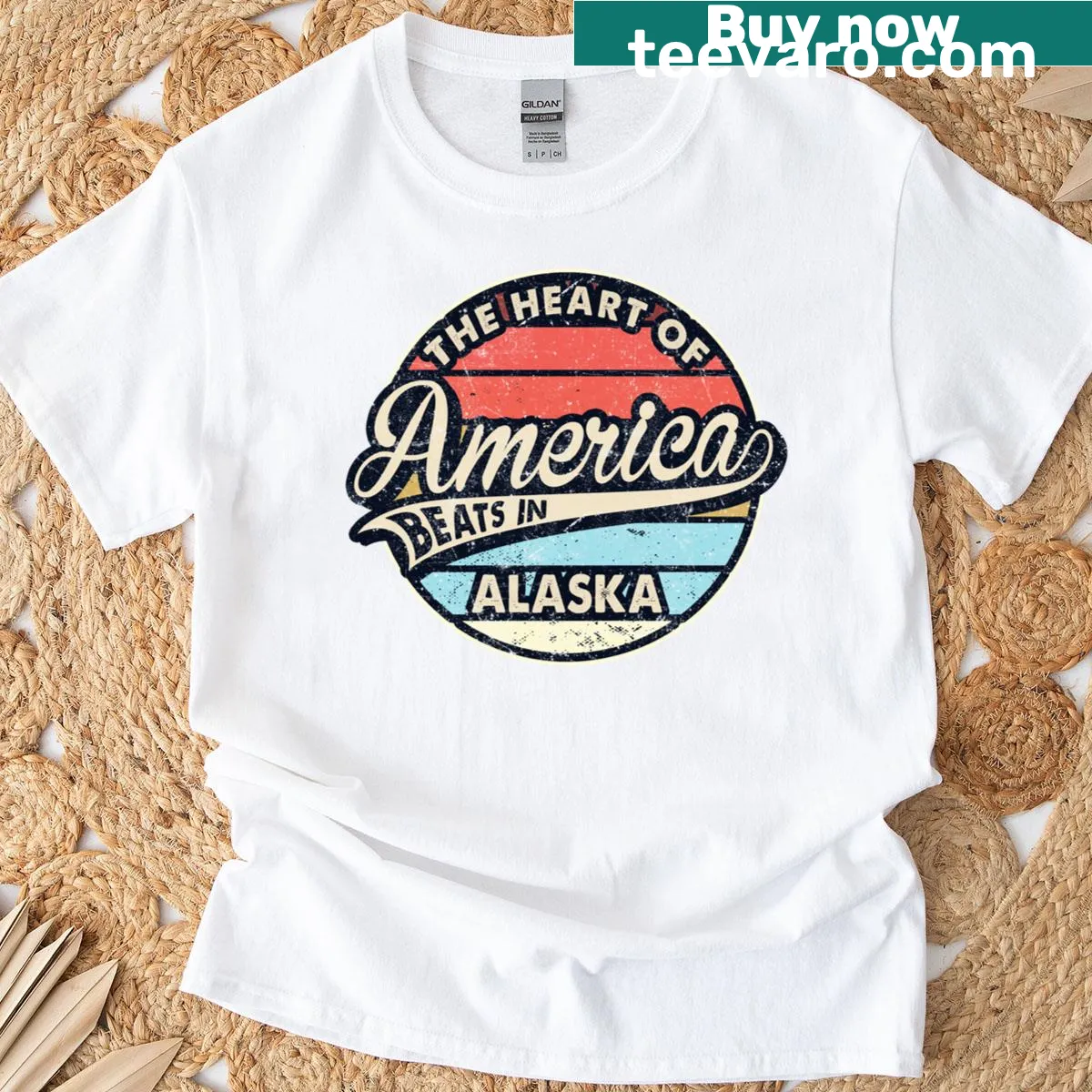 Retro USA Alaska t-shirt with vintage text design — on a men's t-shirt