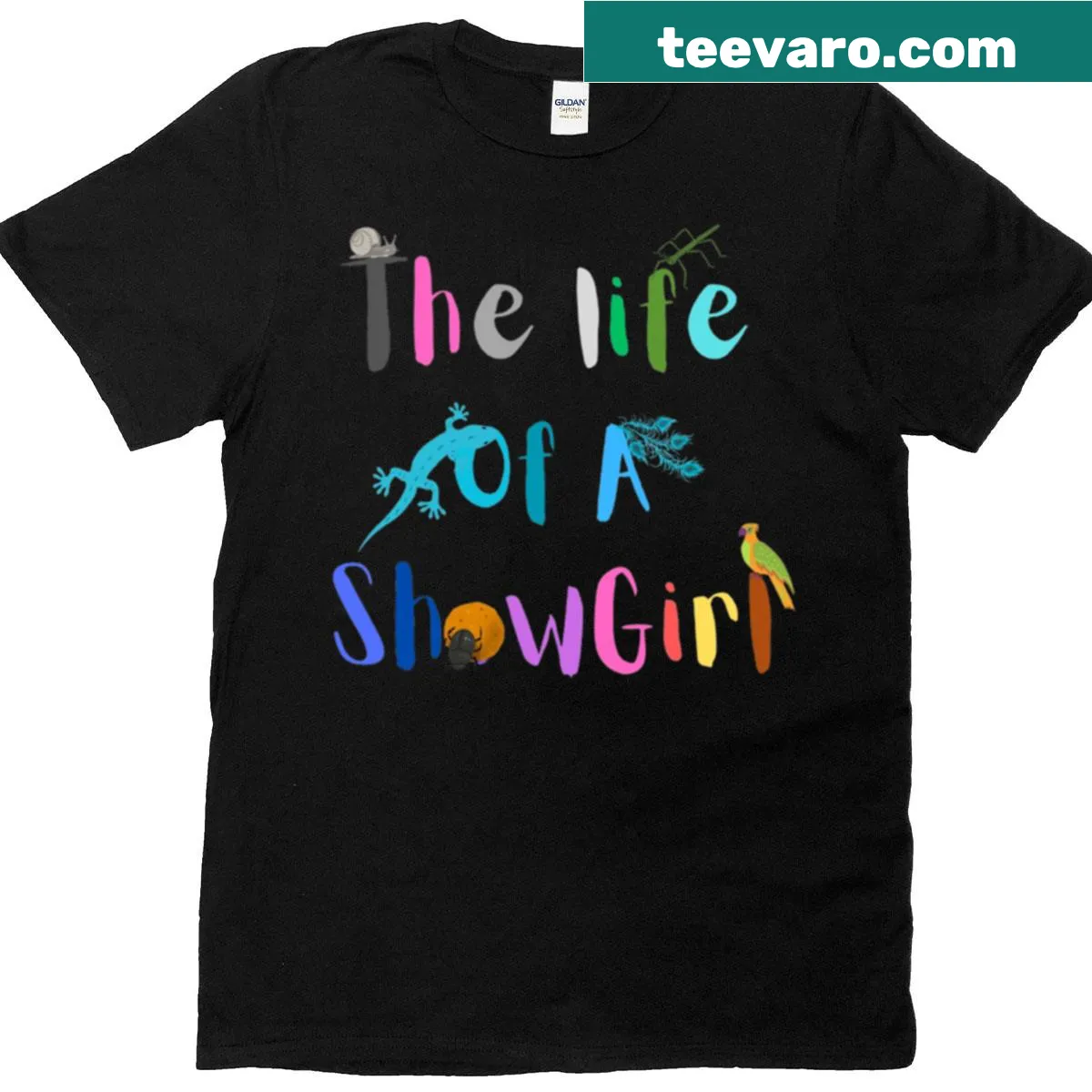 Artistic t-shirt depicting the life of a showgirl — on a men's t-shirt