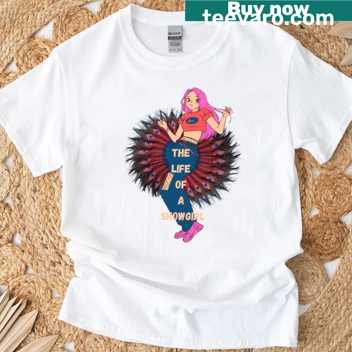 Showgirl t-shirt with glamour stage lights illustration — on a men's t-shirt