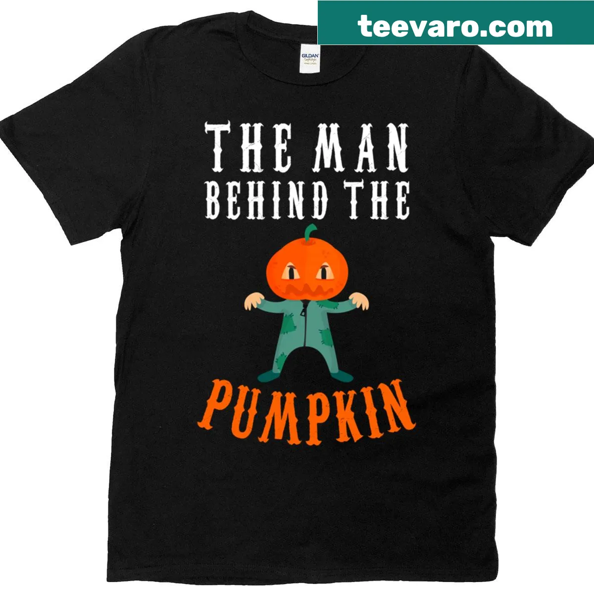 Cute pumpkin graphic with text for Halloween pregnancy reveal — on a men's t-shirt