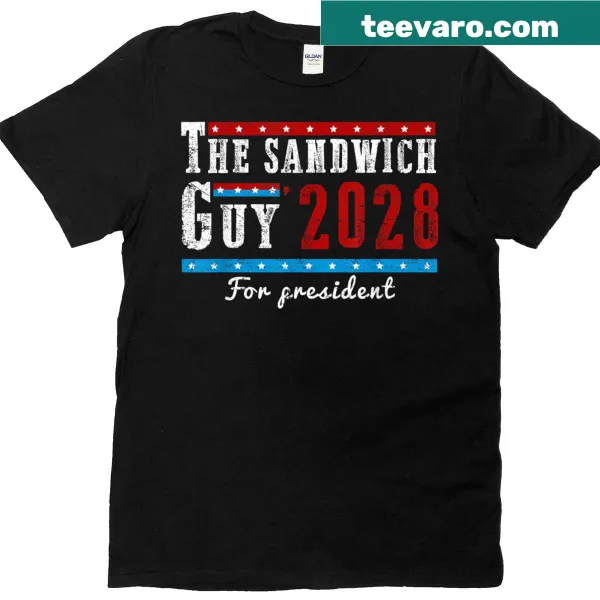 Vintage-style t-shirt with 'The Sandwich Guy For President 2028.'