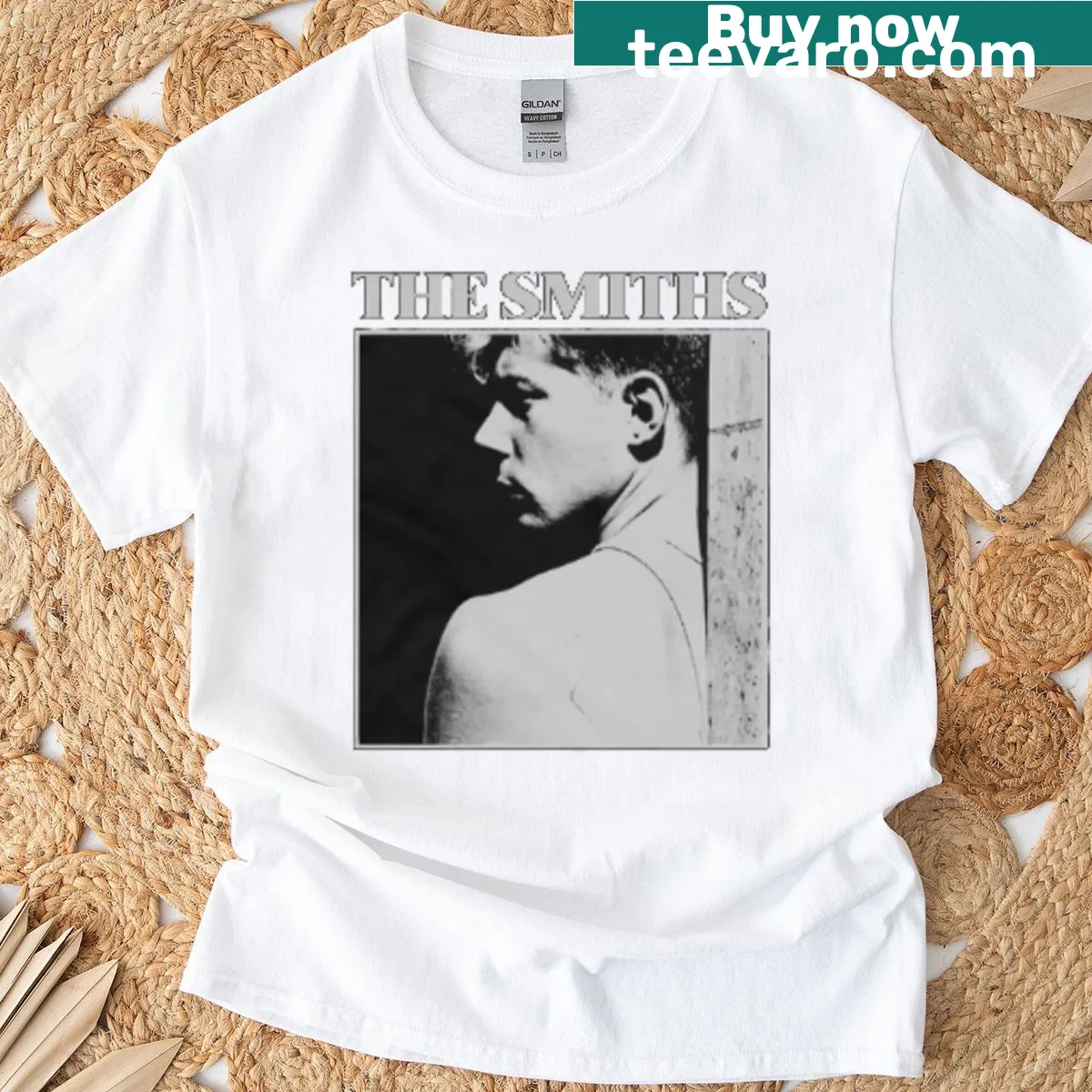 The Smiths tribute t-shirt featuring iconic logo design — on a men's t-shirt