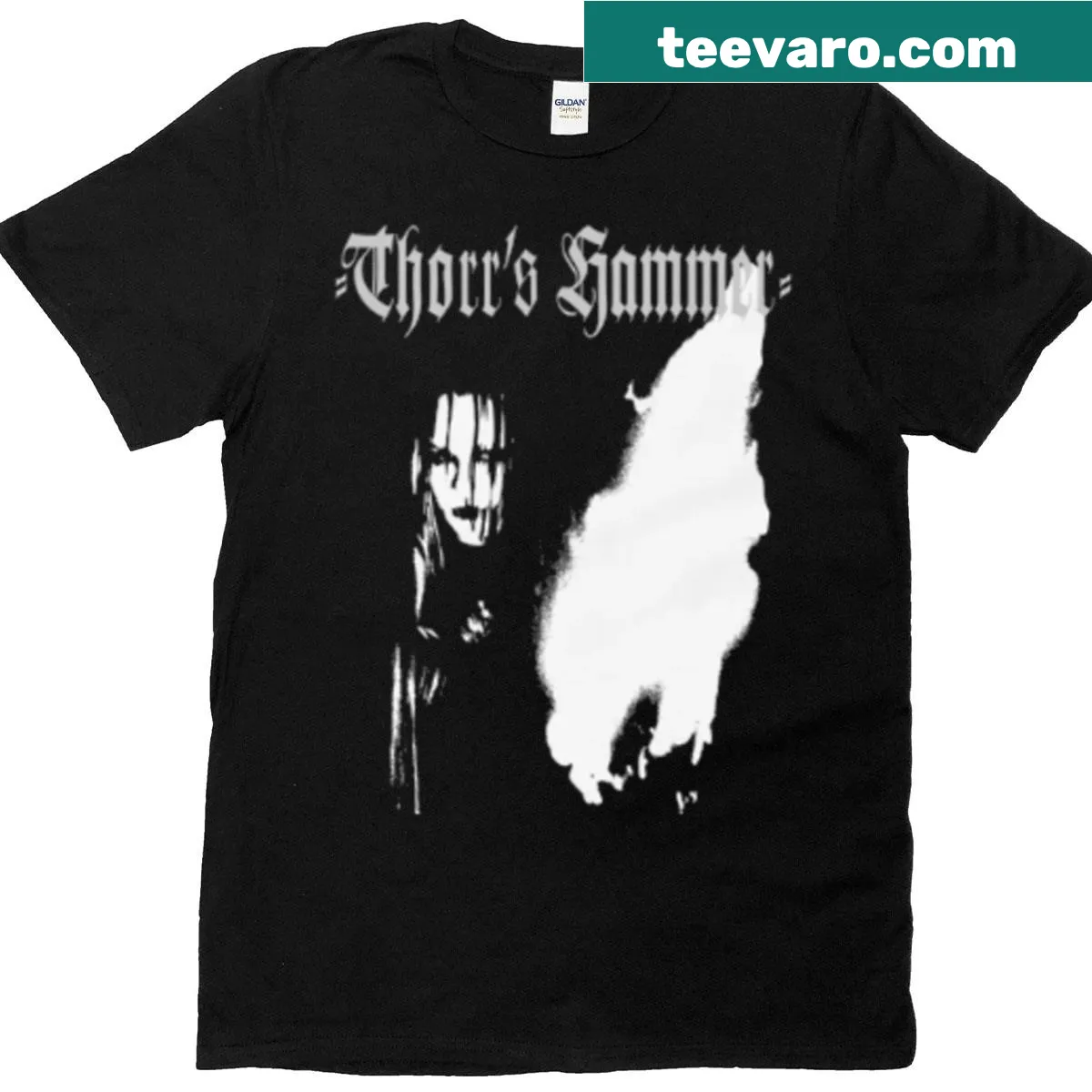 Oversized vintage-style Thorrs Hammer t-shirt with doom metal graphic. — on a men's t-shirt