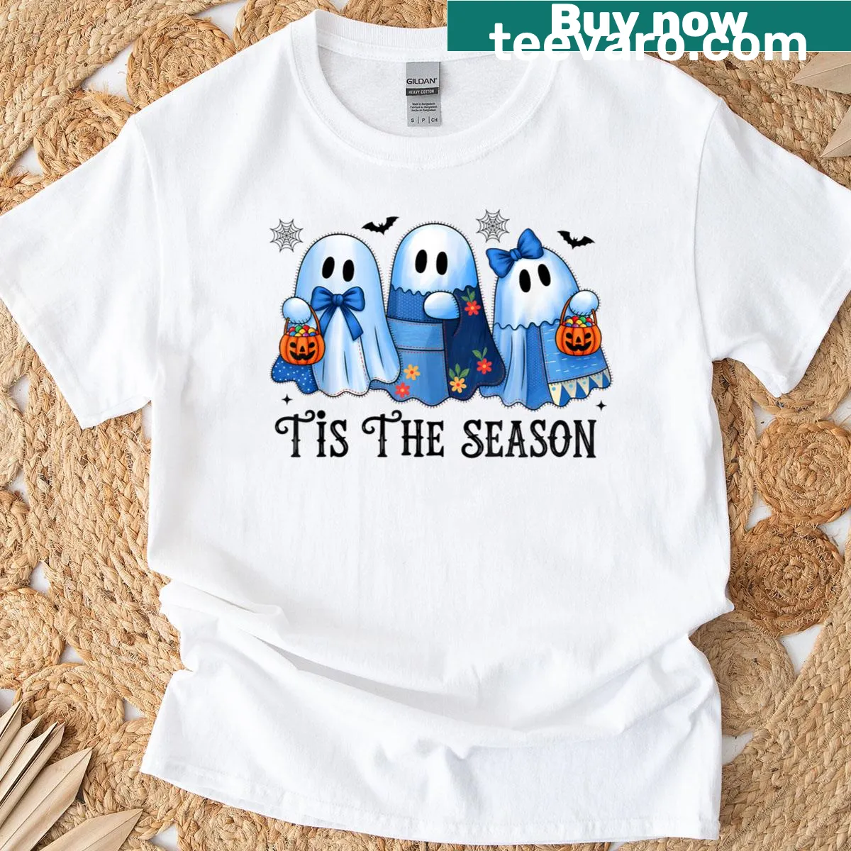Cartoon ghost Halloween design for kids — on a men's t-shirt
