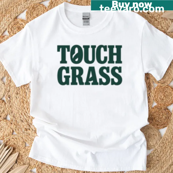 Minimalist T-shirt with 'Touch Grass' in Nordic slab serif typography