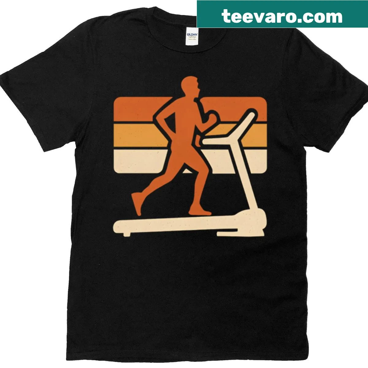 Retro T-shirt with treadmill running graphic, ideal for gym-goers — on a men's t-shirt