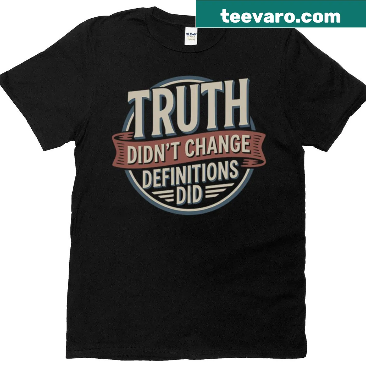 Bold typographic statement T-shirt challenging conventional definitions. — on a men's t-shirt