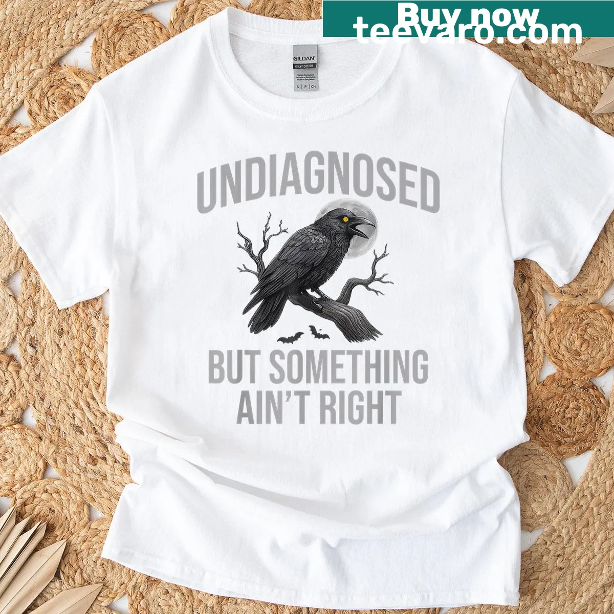 Black crow with introspective phrase on t-shirt — on a men's t-shirt