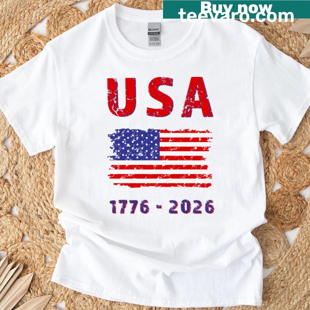 Vintage distressed American flag oversized T-shirt — on a men's t-shirt