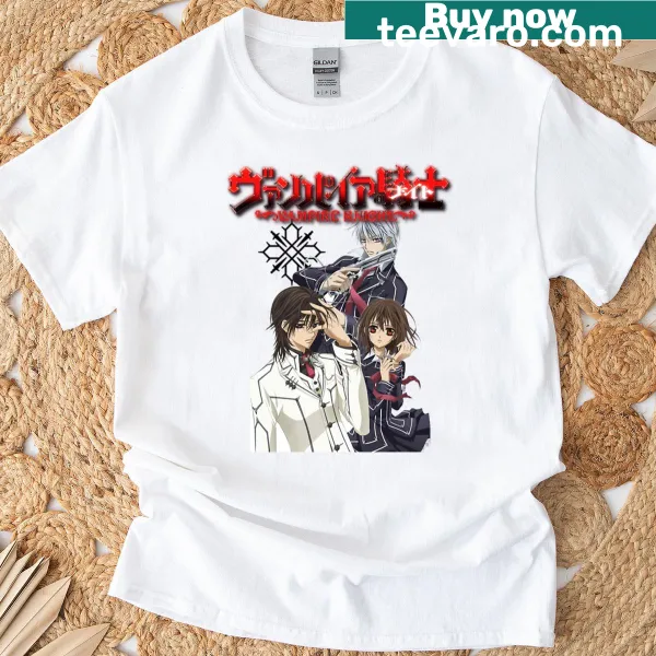 Illustration of Vampire Knight characters Yuki, Zero, and Kaname on a T-shirt