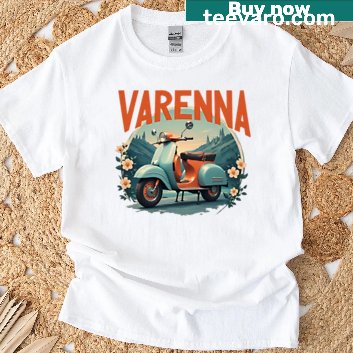 Italian vibe T-shirt featuring a Vespa and floral design — on a men's t-shirt