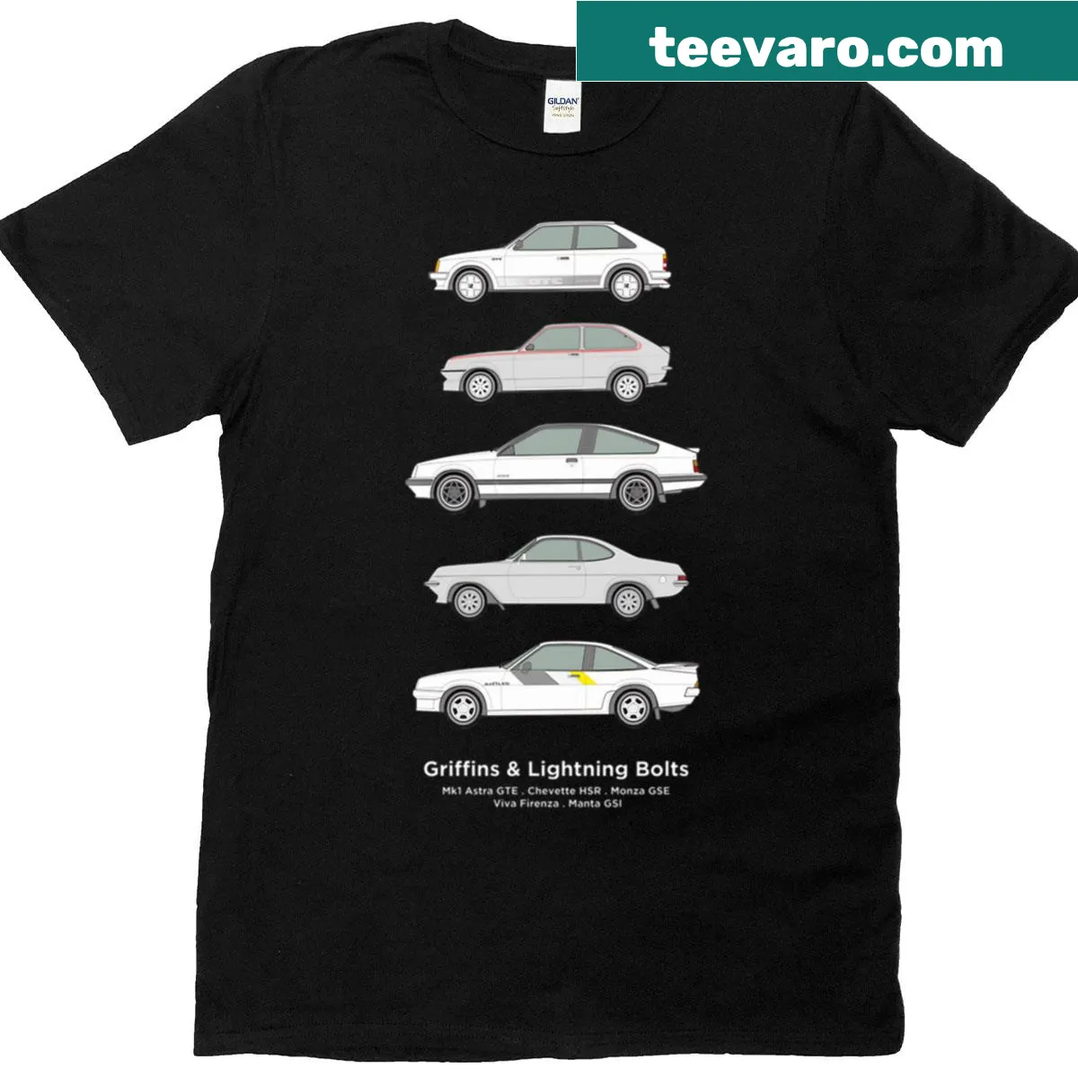 Illustration of classic performance cars on a T-shirt — on a men's t-shirt