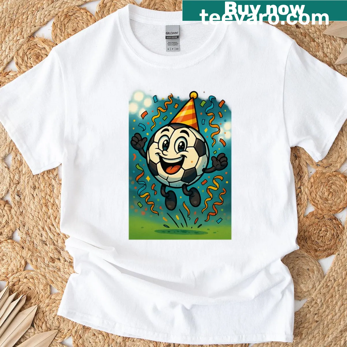 Graphic T-shirt featuring a celebration theme — on a men's t-shirt
