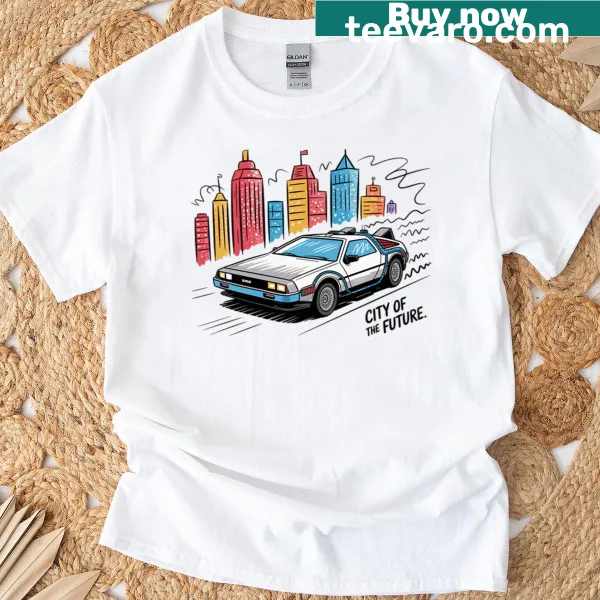Illustration of a vintage Delorean car on a T-shirt